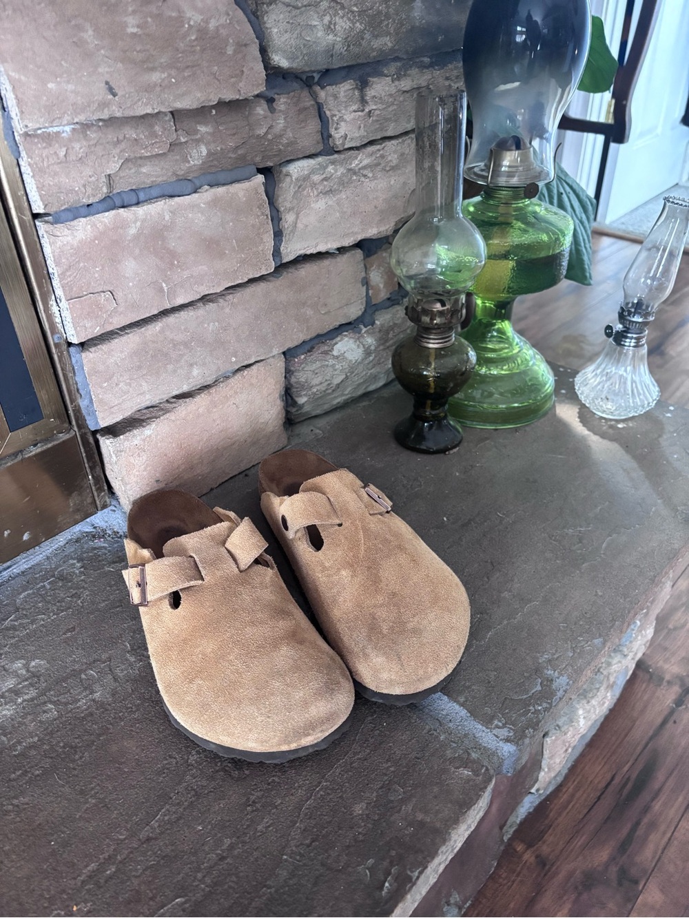 Birkenstock Women’s Tan Suede Slip-On Boston Clogs with Buckle